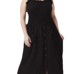 Meri Skye (Dia) Jenna Smocked Midi Dress 2x Black Knit Casual Photo 0