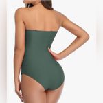 Smismivo Strapless One Piece Tummy Control Swimsuit Ruched Bandeau Olive Green L Size L Photo 3