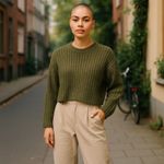 American Eagle  Cropped Chunky Knit Sweater Dark Green Size Small Photo 12