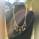 Handmade Elegant Green and Gold Beaded Pearl Necklace Photo 1