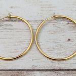Vintage Clip On Earrings Gold Tone Pressure Hoops Just Over 1 & 1/8" Photo 1