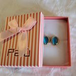 PALÚ Teal gold tone snaps oval vintage fashion earrings. Blue Photo 3