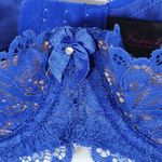 Frederick's of Hollywood  Nude and Blue Lace Bra Size 32D NWT Lingerie Shower Photo 3