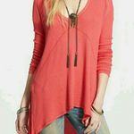 Free People Sunset Park Thermal Oversized Waffle Knit Red Coral Long Sleeve Boho Photo 0
