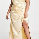 ASOS NWT  Yaura Plus one-shoulder satin drape maxi dress in champagne gold Photo 0