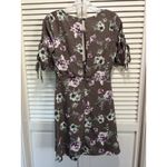 Storia Floral Gray/Purple Deep V Tie Chiffon Tie 3/4 Sleeve Midi Dress Size S Photo 6