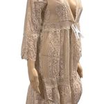 Miss Chievous Tan Lace Sheer Mesh Open Front Kimono Coverups Jacket Medium Photo 1