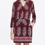 Madewell Burgundy White Silk Lassi Floral Indian Block Print Long Sleeve Dress 4 Photo 8