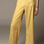 Anthropologie MAEVE x | The Colette Wide-Leg Pants Linen Viscose Yellow | 32p Photo 0