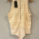 NWT Gibson Look guipure eyelash lace high neck sleeveless bodysuit top L Size L Photo 2