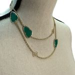 Kendra Scott  Kinley Green Stone Gold Tone Logo chalcedony Chain Necklace 36" Photo 1