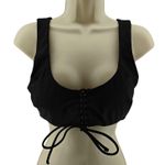 Aerie Black Lace Up Accented Scoop Bikini Bathing Suit Top Large Photo 0