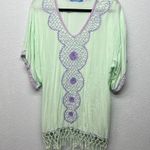 Blue Ginger Embroidered Fringe Tunic Small Boho Beach Coastal Nautical Festival Green Photo 0