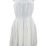 Anthropologie YA Los Angeles Strapless Smocked Circle Eyelet Overlay Cutout Dress White Medium Photo 0