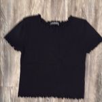 Brandy Melville  Black Ribbed Ruffle Trim Top Photo 2