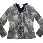 Fred David Vintage 90s Gray Goth Dark Coquette Ruffle Floral Long Sleeve Top Photo 0