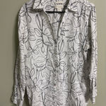 Cynthia Rowley  Shirt Womens Size Large White Leaf 100% Linen Blouse Button Front Photo 0
