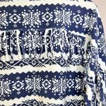 Cotton Citizen Nordic Print V Neck Fringe Detail Pullover Navy Blue Photo 4