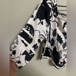 Nicole Miller  Linen Off Shoulder Black White Abstract Print Top Size Small Photo 4