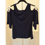 CHAUS NEW YORK Blue With Laced Shoulders Size S Womens Top Photo 5
