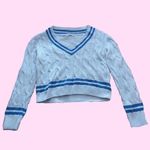 Olivaceous white and blue v neck knit sweater Photo 1