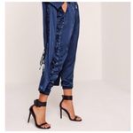 Missguided Blue Satin Lace-Up Side Joggers Pants Elastic Waist Size 10 Photo 2