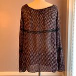 Karen Kane black pink silk floral sheer peasant tunic blouse with bell sleeves S Photo 2