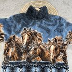 Mazmania Women’s Vtg Horse Print Equestrian Fleece Jacket Full Zip High Neck XL Blue Photo 2