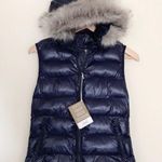 Gap Faux Fur Puffer Vest Jacket Navy Blue Cozy Primaloft Down Alternative XS new Photo 0
