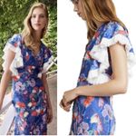 Tory Burch Natalie Floral Midi Resort Dress Ruffle Trim Blue Size 0 Photo 2