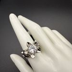 Statement CZ Ring Flower Design Solid Sterling Silver Size 7.75 Photo 2