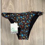 Ganni Dark Floral Twisted Boho Bikini Bottom Black Stylish EU44 US 14 L Photo 0