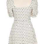 FORE Cream and Black Patterned Linen Blend Puff Sleeve Mini Dress White Photo 0