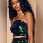 Lulus Dancefloor Favorite Green Multi Sequin Strapless Crop Top Size Small NWT Photo 7