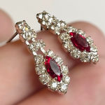 Vintage Rhinestone Drop Earrings Ruby Marquise Silver Tone Sparkle Jewelry Photo 0