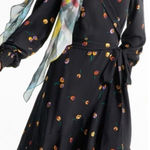 CAbi Dress M Divine Floral True Wrap Smocked Puff Sleeve Ruffle High Low Midi Photo 0