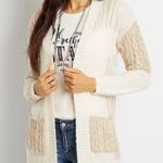 Maurice's Cream & Tan Patchwork Pocket Tight Knit Cardigan Photo 0