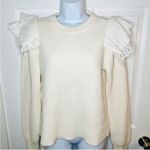 LILLA P Eyelet Ruffle Shoulder Trimmed Crew Neck Ribbed Sweater White Size L Size L Photo 1