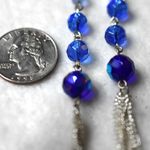 Trendy Blue Glass Beaded Silver Tone Tassel 4.5" Dangle French Clip Earrings Photo 2