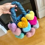 Handmade  Colorful Fluffy Heart Hand Bag, Adjustable Shoulder Strap, Blue, Denim Photo 0