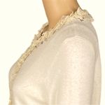 T Tahari buttery cream cardigan sweater with floral & tulle trim Large EUC Photo 6