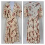 Reformation Karen Kimono Midi Wrap Dress Leila Floral Tulip Size XS Cream Pink Photo 2