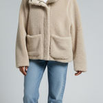 Old Navy  Women's Tan Teddy Fleece Jacket Size S Snap Button Collar Cozy cropped Photo 0