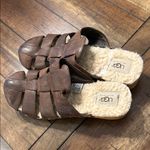 UGG  Australia Brown Leather Shearling Lined Clogs Mules Size 9 Photo 3