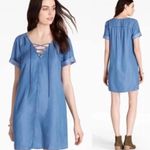 Lucky Brand  Chambray Blue Denim Dress Lace Up Short Sleeve V-Neck Large Photo 1