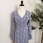 Paige Blue Purple Floral Long Sleeve Metallic Cotton Georgette Midi Wrap Dress S Photo 1