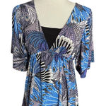 Womens New Directions V Neck Peacock Print Blouse Top Photo 0