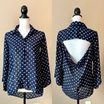 Bardot  | Navy Blue Polka Dot Open Back Sheer Button Down Blouse Sz 4 Photo 1