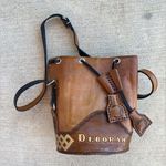 ‘Deborah’ Tooled Brown Leather Bucket Crossbody Purse Bag Tan Photo 0