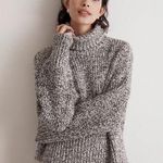 Madewell  Marled Wide Rib Knit Black White Turtleneck Sweater Size Small Photo 0